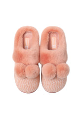 Zapatillas de casa de invierno para mujer JOMIX, zapatillas peludas cálidas, cómodas zapatillas de piel sintética para invierno decoradas con bolas de pompón MD7223